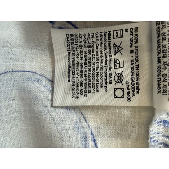 H & M Women's 100% Cotton Medium Frill Trim White & Blue Seashell Dress - Picture 7 of 7